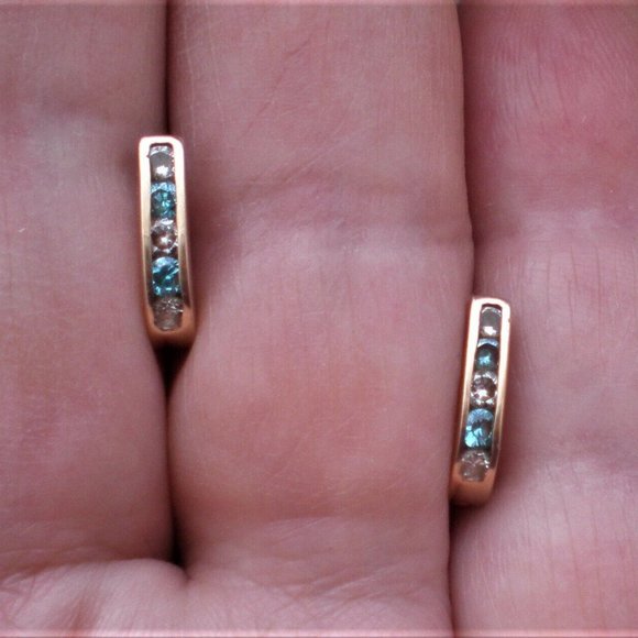 Russian Ukrainian 14K 585 Rose Pink Gold 0.15CT CZ Cluster Pierced EARRINGS